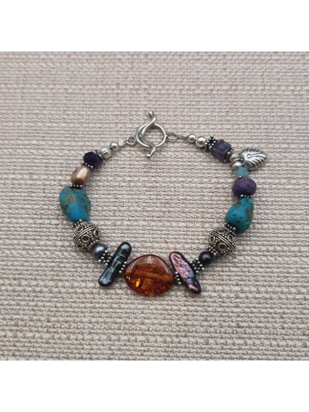 7.5 Inch Sterling Silver Silpada Earthy Expressions Multi Gemstone Bracelet B160